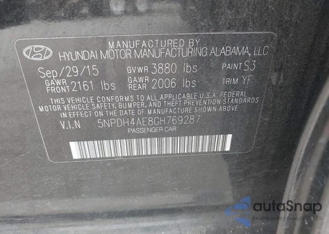 2016 Hyundai Elantra Se z USA, uszkodzony, nr VIN 5NPDH4AE8GH769287